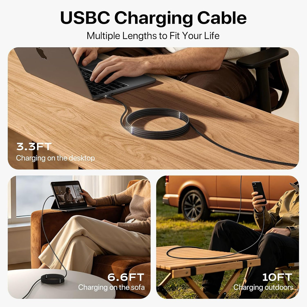 USB to USB C Cable 3FT USB A to Type C Fast Charging Cord 3Pack USB C Cable | Black USB A to USB C Cable Premium Nylon Braided USBC Cord with Carplay for iPhone 17/16/15/Pro/Plus/Max/Samsung Galaxy S26