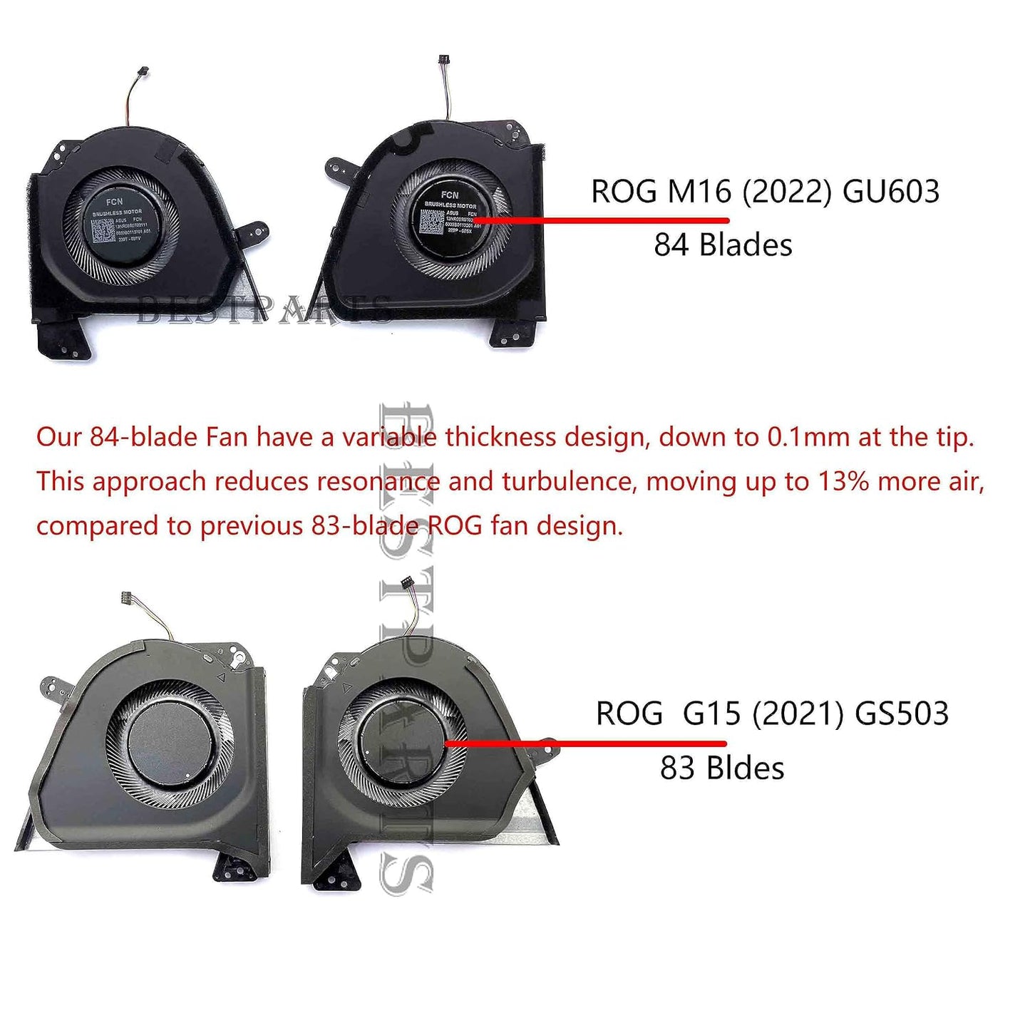 CPU+GPU Cooling Fan Replacement for ASUS ROG Zephyrus M16 (2022) GU603 GU603ZE GU603ZM GU603ZW GU603ZX 13NR08R0T02011, 13NR08R0T03011 (84 Blades and Moving up to 13% More air Than ROG G15 GA503 2021)