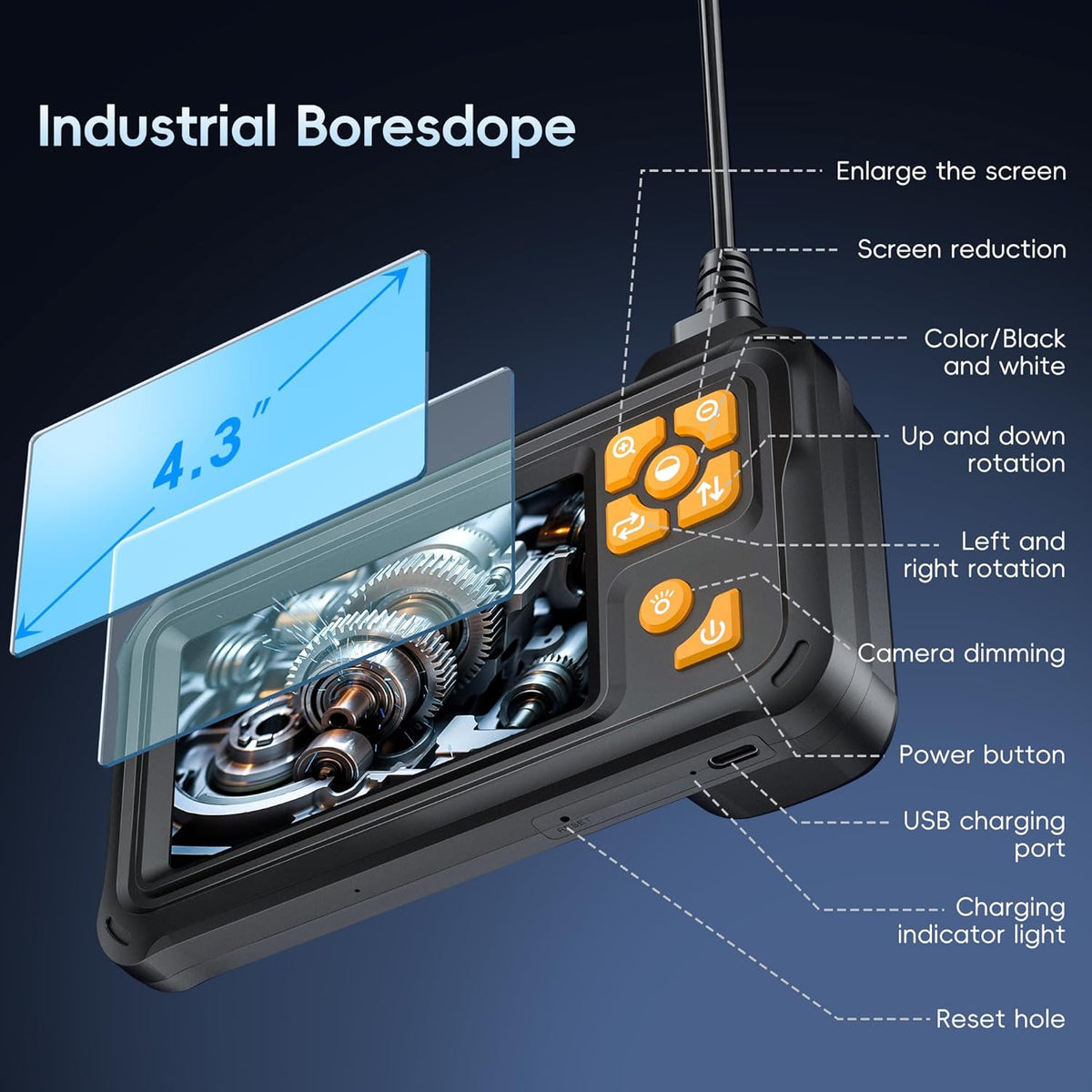 50FT Inspection Endoscope Camera with Light,1080P HD Borescope Camera | IP67 Waterproof Sewer Camera with 8 LED Lights Snake Camera with 4.3" IPS Screen, Semi-Rigid Cable for Auto & Plumbin Tools