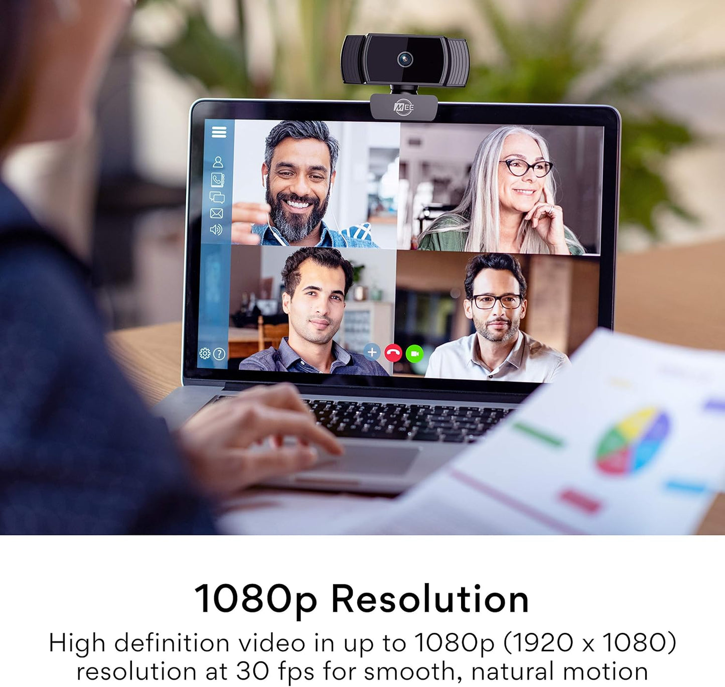 MEE Audio C6A 1080p HD Webcam with Microphone, Autofocus, Low Light Correction, 360° Rotation; USB Streaming Web Camera for Video Calling via Zoom/Hangouts/Skype on Computer PC Mac Laptop Desktop