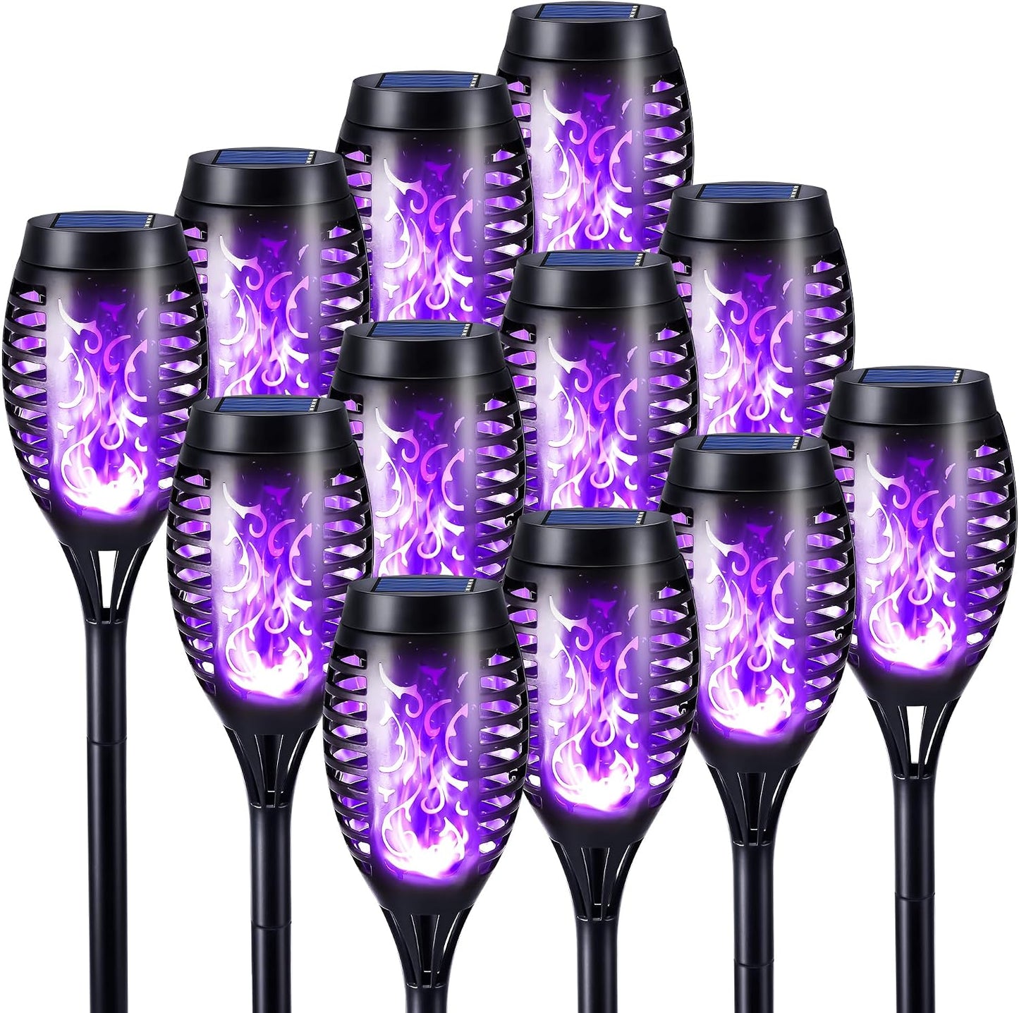 Toodour Solar Torch Flame Lights, 12 Pack Solar Halloween Lights Outdoor | with Flickering Flame, Waterproof Patio Light Landscape Decoration Lighting for Garden Yard Outdoor Halloween Decor - Purple
