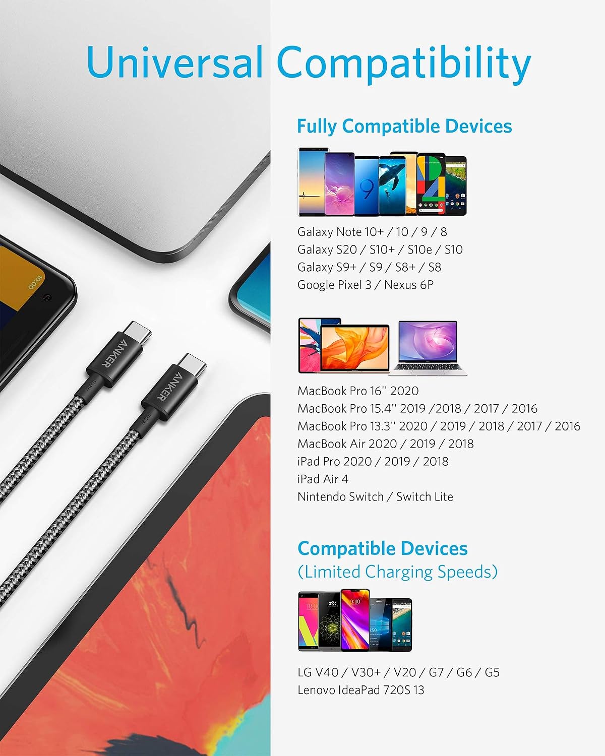 Anker USB C to USB C Cable, 100W Fast Charging Cable(1-Pack, 10 ft, Black)