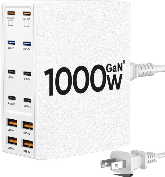 1000W USB Charging Station,12-Port USB C Charger Block with Dual 100W PD