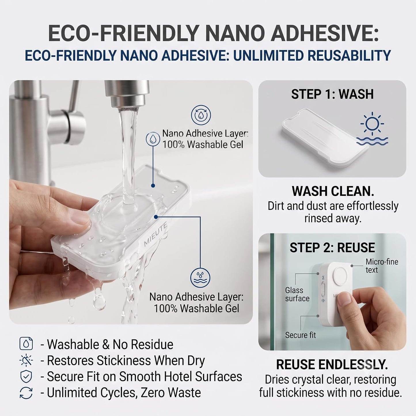 Premium Door Window Alarm with 130dB Siren & Blinding Strobe Light, Rechargeable Smart Dual-Mode Security Sensor for Travel, Hotel, & Home, Washable Nano-Adhesive Drill-Free Installation