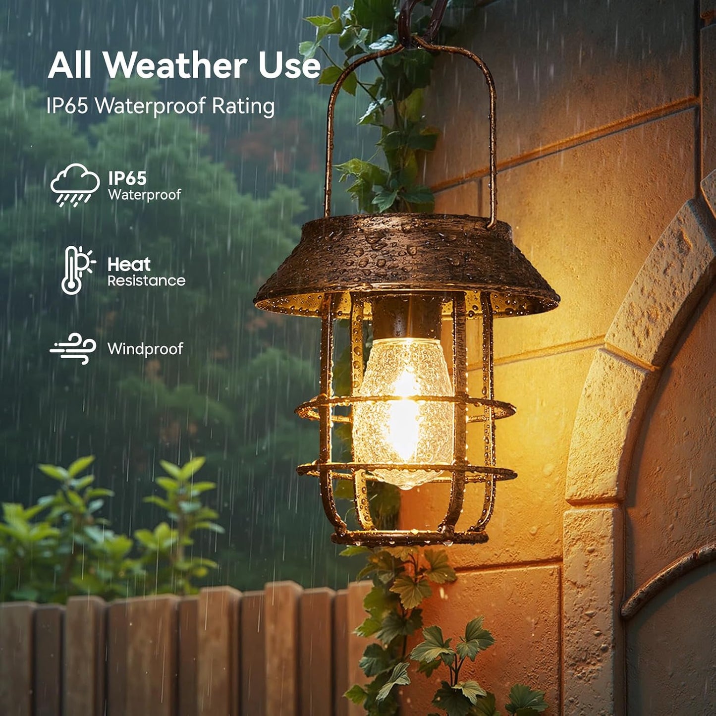 Ahaorigin 2 Pack Solar Lanterns Outdoor Waterproof, High Brightness Hanging Solar Lights for Outside with Wall Hooks, Retro Metal Outdoor Lanterns Auto On/Off for Garden, Porch, Patio, Yard Decor