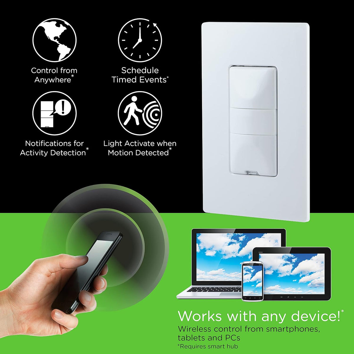 Enbrighten Z-Wave Smart Motion Sensor Light Indoor, On/Off, Vacancy/Occupancy Sensor, Includes White & Almond, Zwave Hub Required, Works with SmartThings, Wink, & Alexa, Smart Light Switch, 26931