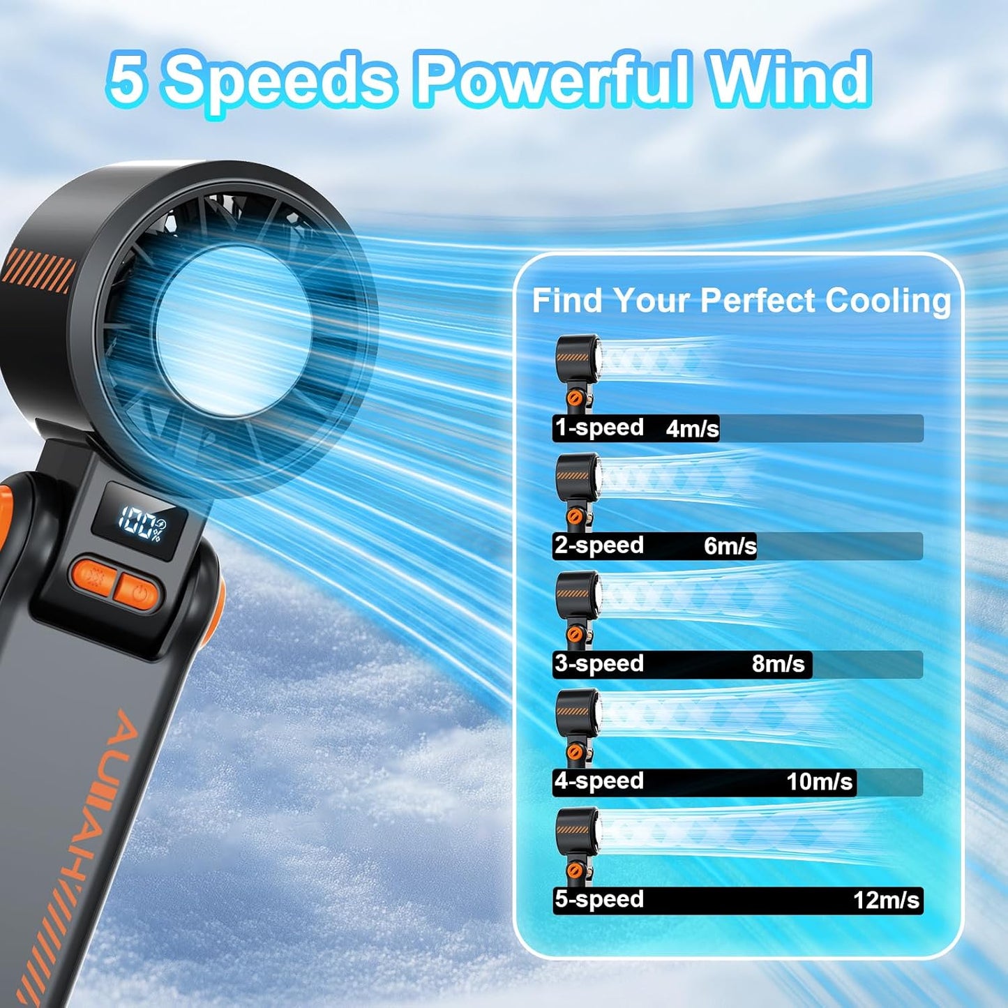 Portable Handheld Turbo Fan - [With Ice Cooling] 100 Speed Mini Personal Fan with Strong Airflow,Foldable 3 in 1 Rechargeable Hand Fans for Travel/Outdoor/Camping/Home/Office, Black