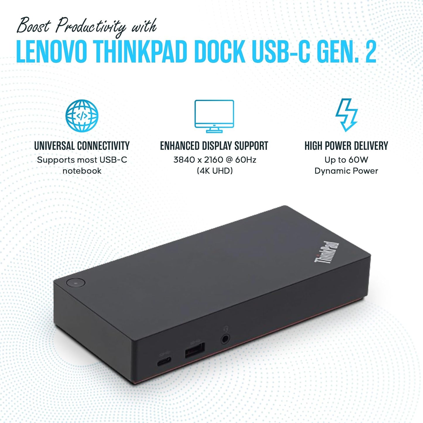40AS0090US Lenovo Thinkpad Docking Station USB-C Gen 2-1 Year Warranty - Thinkpad Thunderbolt 3 Dock, HDMI, DisplayPort & USB C Cable - Universal Docking Station (Renewed) | 10Gbps USB Connectivity – Fast data transfer with multiple USB 3.1 Gen 2 ports