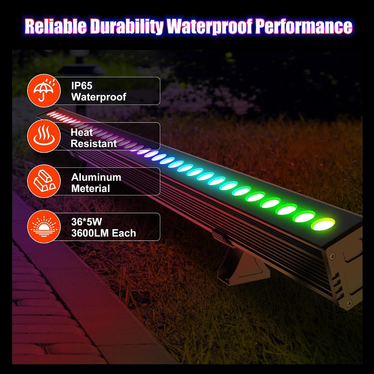 180W RGB Light Bar, RGBCW Wall Washer with APP & RF Remote, IP65