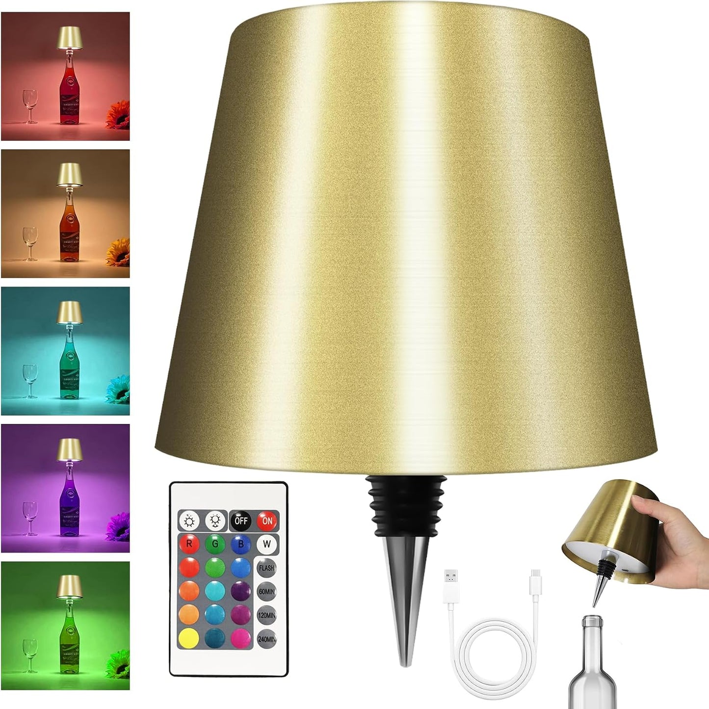 2025 New Wireless Bottle Lamp - LED Bottle Lights for Liquor & Wine Bottles, Cordless Lampshade, Whiskey Bottle Top Light, Bottle Stopper Night Light Kit, Rechargeable RGB Remote & Touch-Dimmable