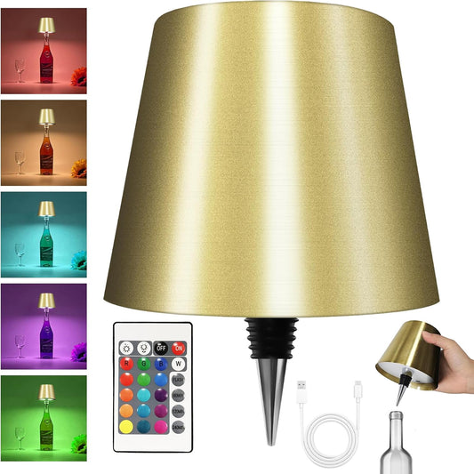 2025 New Wireless Bottle Lamp - LED Bottle Lights for Liquor & Wine Bottles, Cordless Lampshade, Whiskey Bottle Top Light, Bottle Stopper Night Light Kit, Rechargeable RGB Remote & Touch-Dimmable