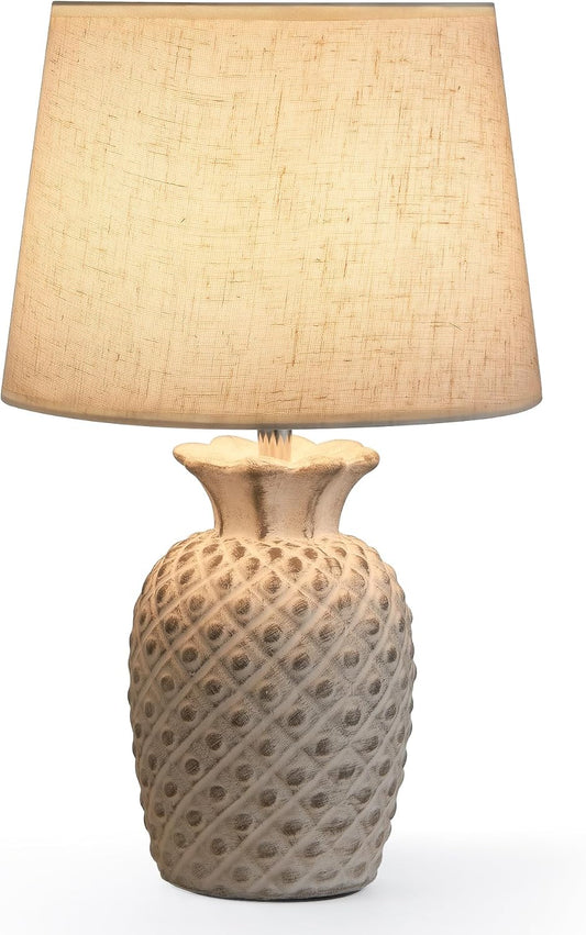 UMEXUS 13" Small Rechargeable Cordless Table Lamp, Pineapple Ceramic Base | Battery Powered, Remote Control Timer Dimmer, RGB & Warm Lights, Farmhouse Decorative Nightstand Lamp for Kitchen Living Room