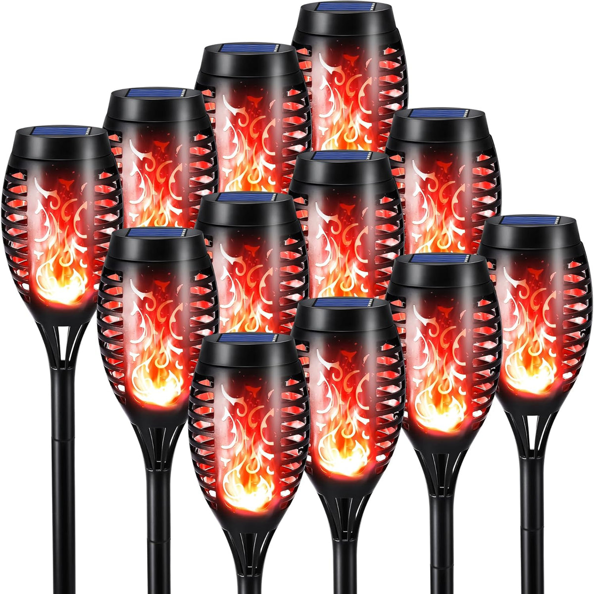 Toodour Solar Torch Flame Lights, 12 Pack Solar Halloween Lights Outdoor | with Flickering Flame, Waterproof Patio Light Landscape Decoration Lighting for Garden Yard Outdoor Halloween Decor - Red