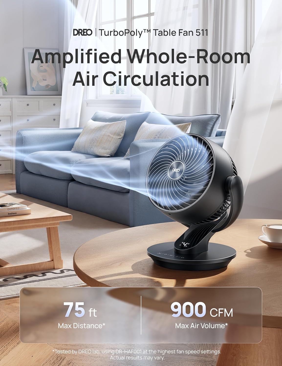 DREO Smart Fan for Bedroom, 120° Vertical and 90° Oscillating Fan with Voice Control, 13 Inch Quiet Air Circulator for Whole Room, 70 ft, 4 Speeds, 5 Modes, 12H Timer, Desk Fans for Home, Office