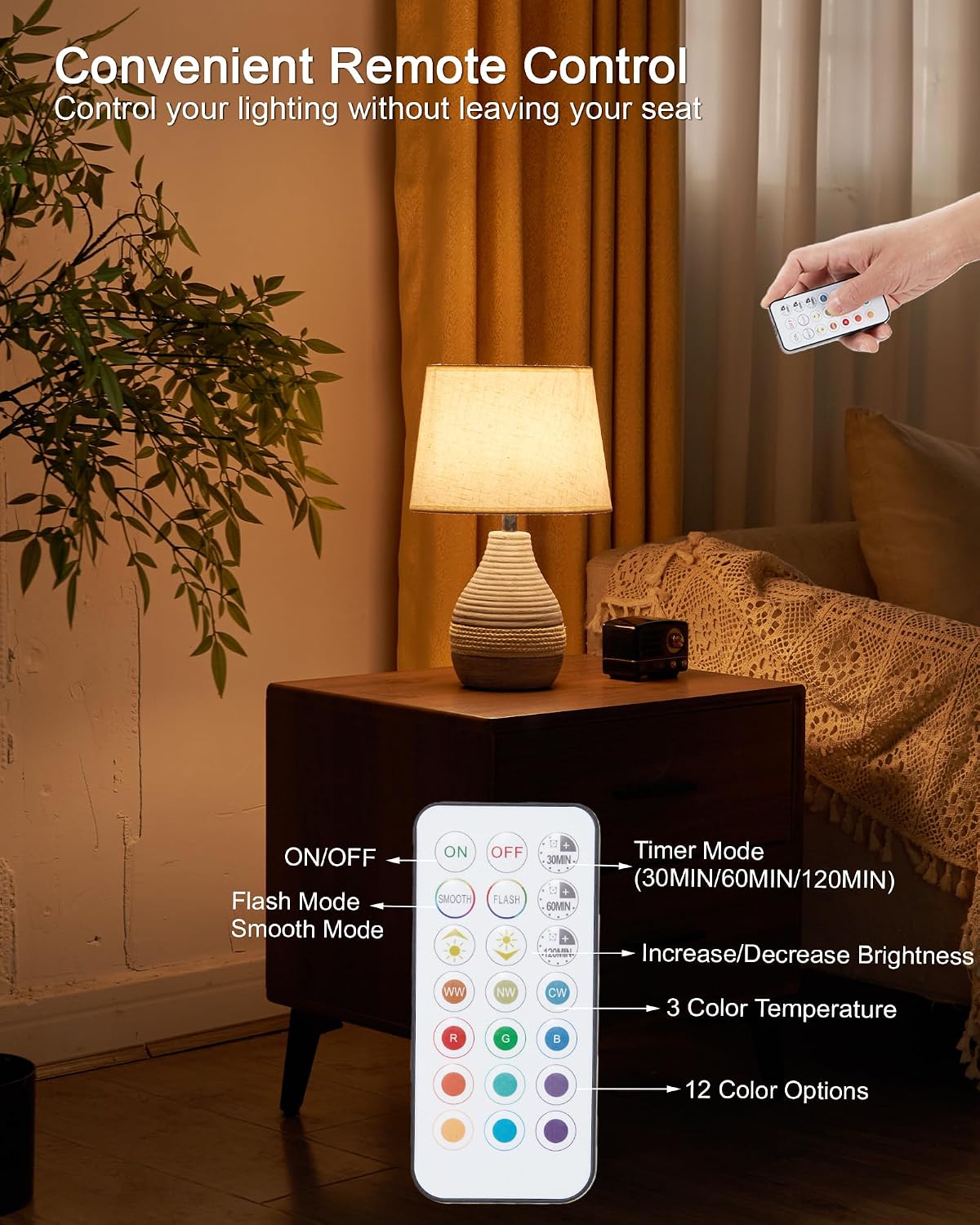 13" H Small Rechargeable Cordless Ceramic Table Lamp, Coastal | Remote Control RGB, Warm White Light, Timer, Dimmer, Battery Operated Lamp for Bedroom, Living Room, Kitchen, Linen Shade