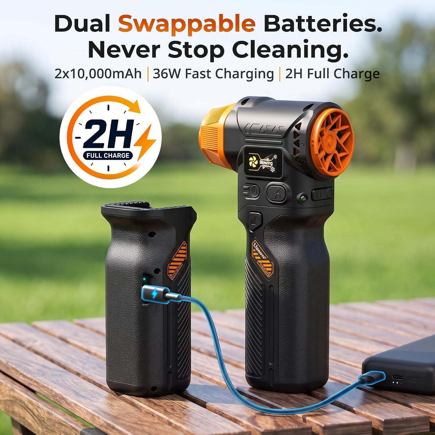 J40 Next-Gen Smart Air Blower, Compressed Air Duster, 2 Swappable Batteries, Hurricane-Level Airflow, Variable-Speed Control, Smart Display, Car Detailing, Garage, Home Cleaning, Outdoor Use - Black