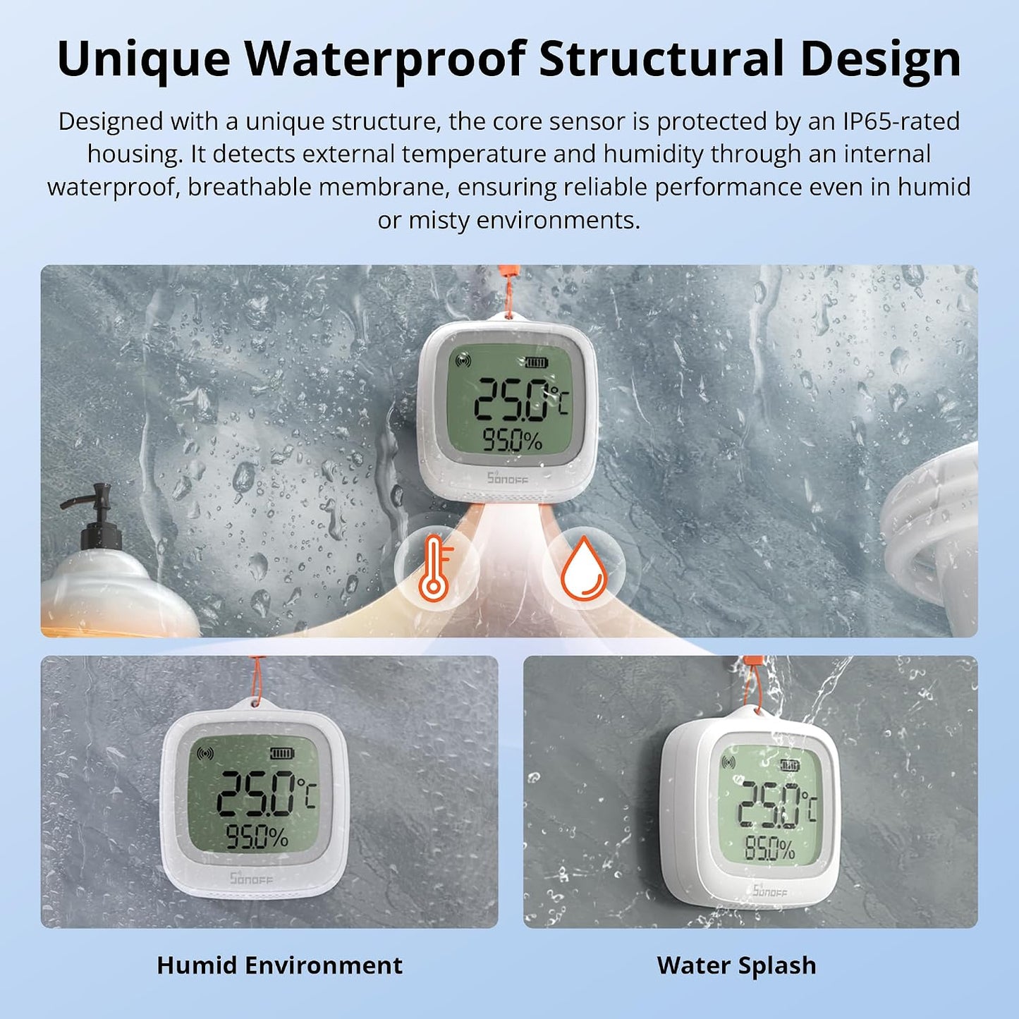 SONOFF SNZB-02WD IP65 Zigbee LCD Smart Temperature Humidity Sensor, Waterproof for Greenhouse/Bathroom, App Monitoring with Charts, Flexible Installation