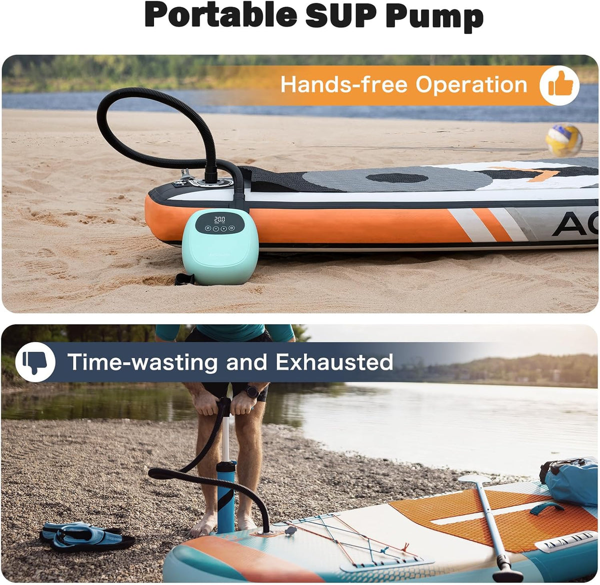 dwndpump Paddle Board Electric Pump, Rechargeable Battery-Powered Auto-Off | 20 PSI Portable Cordless Dual-Stage Inflation/Deflation, with 7 Valve Adapters, Inflatables for Kayaks, Wind Wings, SUPs