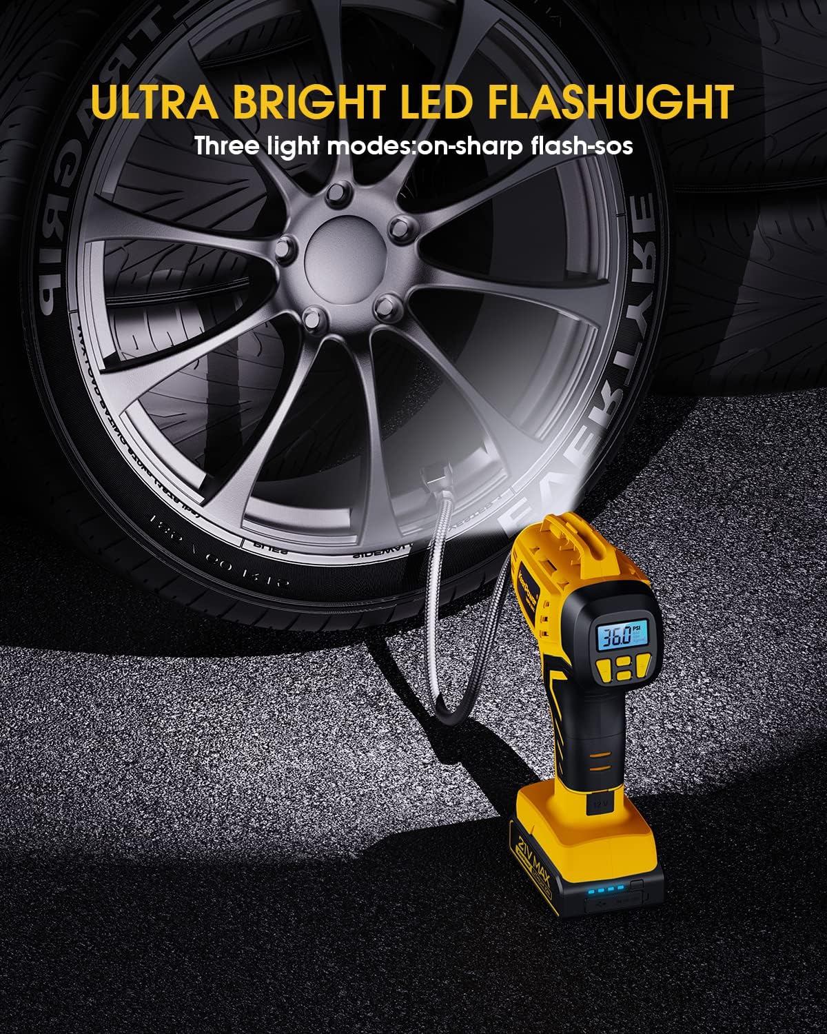 Tire Inflator Portable Air Compressor 21V Battery Powered 160PSI | Dual Power Supply, Auto Shut-Off, Digital Pressure Gauge, Super Faster Inflation Air Pump for Car Motorcycle Bike Ball Gift