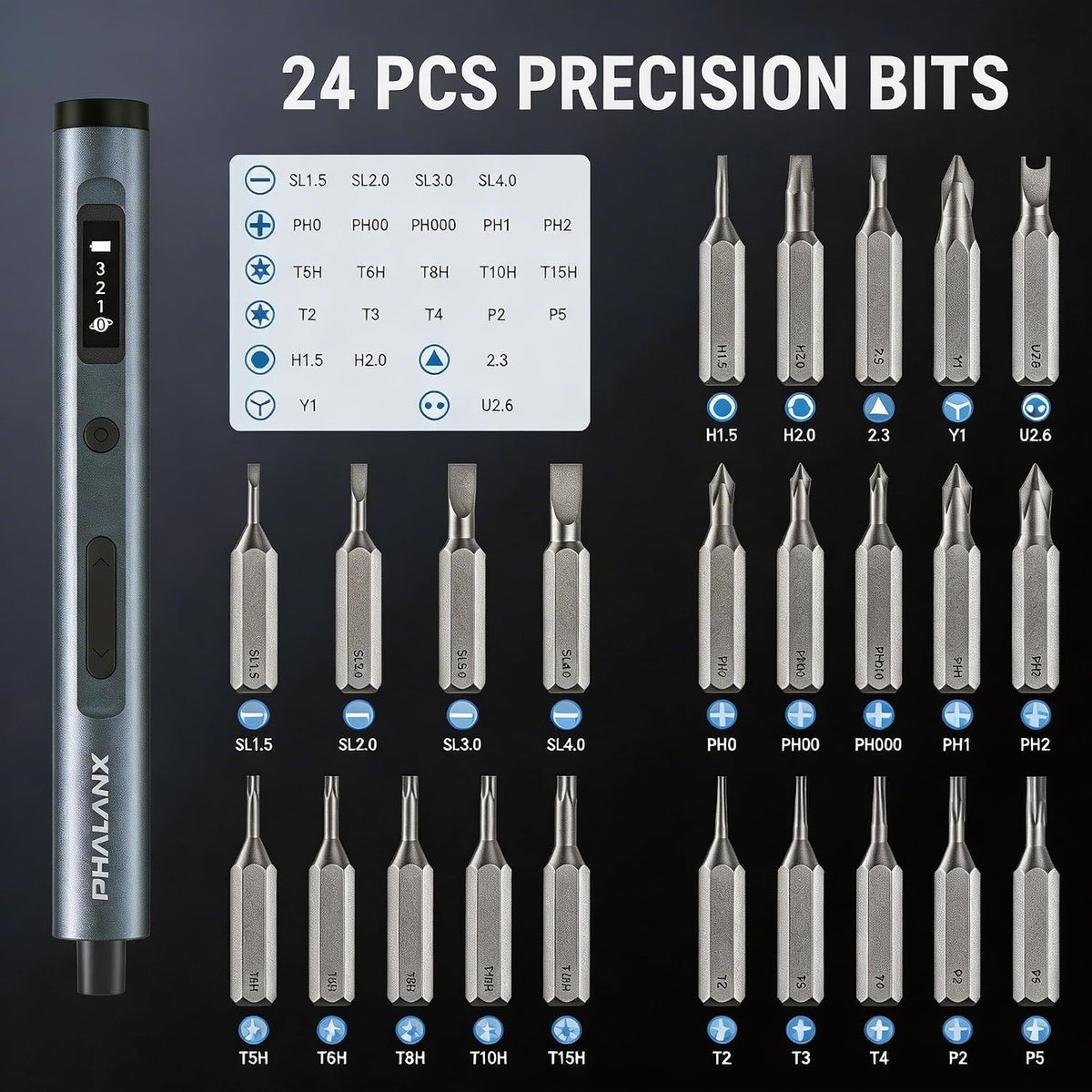 28-in-1 Electric Precision Screwdriver Repair Kit, Cordless, Grey | Type-C Rechargeable Power Tool, S2 Steel Bits, for Phone PC Electronics