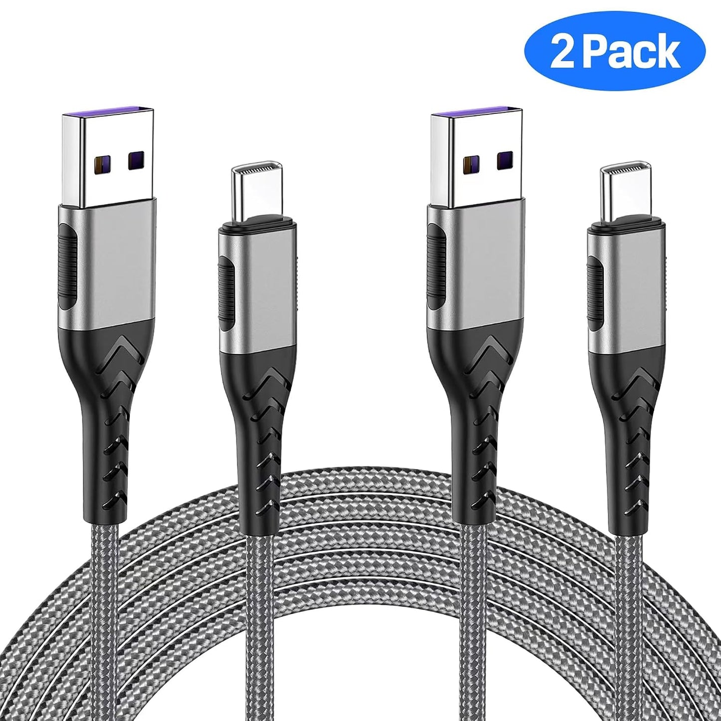 USB C Cable, Upgarded 2Pack 10ft Fast USB Type C Charging Cable for Android/Phone/Pad/Laptop, Type C Charger Braided USB Cable Compatible withi Phone 17/16/15/Pro/Plus/Max/Sam.Sung-Silver