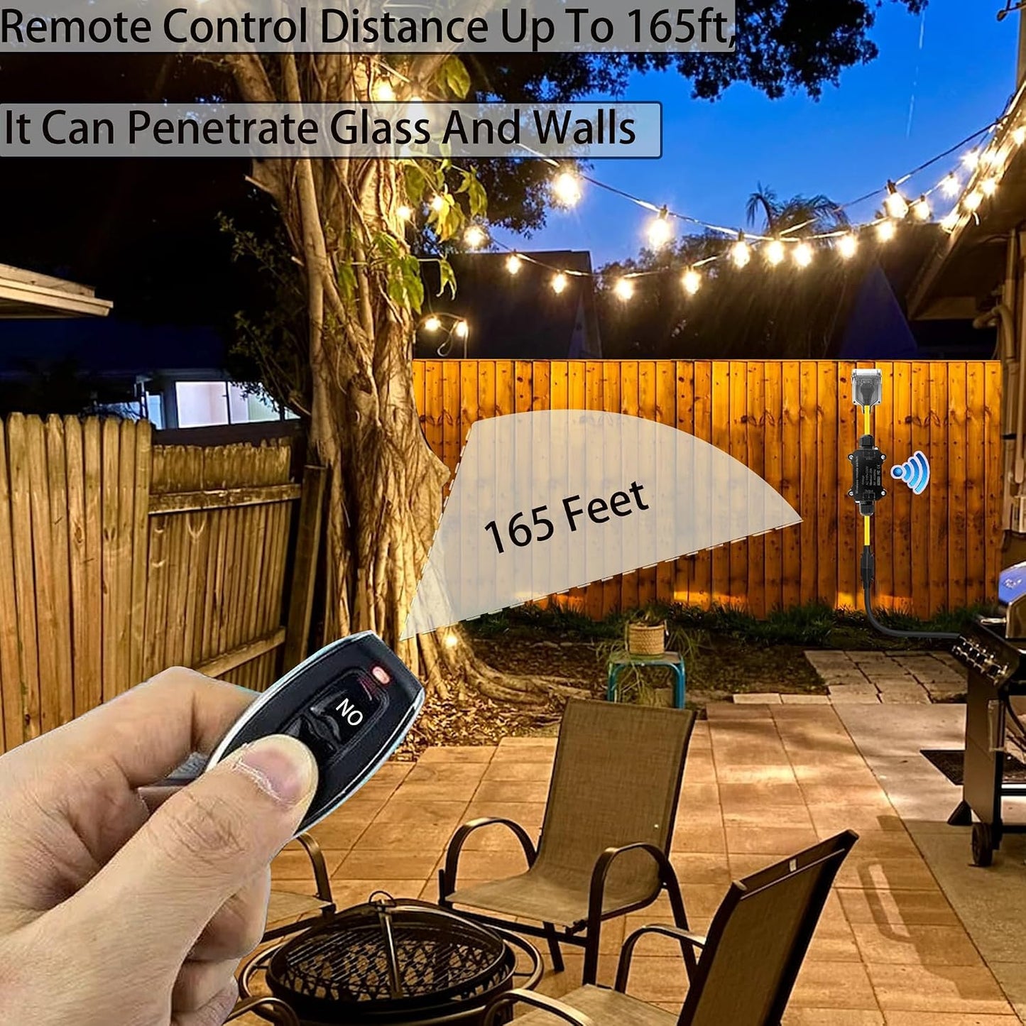 Outdoor Wireless Remote Control Outlet,AC110V Remote Control Power Switch | AC110/230/240/250 V/20A Waterproof Wireless Light Switch,165 Ft,Suitable for Lamps and Electrical Equipment