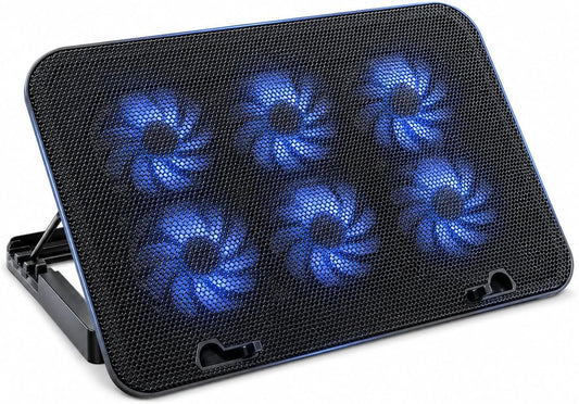 Rappet Laptop Cooling Pad, 6 Fans, 4-Level Stand, Dual USB, 12-17 Inch | Cooling and ergonomic support for 12-17 inch laptops, ideal for home offices, study spaces and daily work.