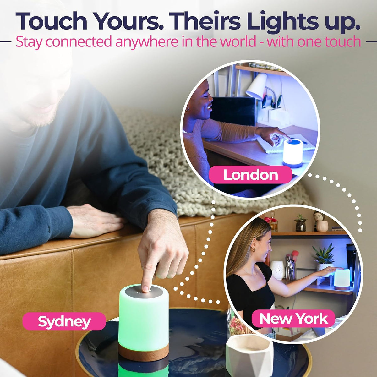 LuvLink Friendship Lamps No Subscription WiFi Touch Lamp for Long Distance Relationships, Couples, Friends & Family - Gift Ready (Set of Two)