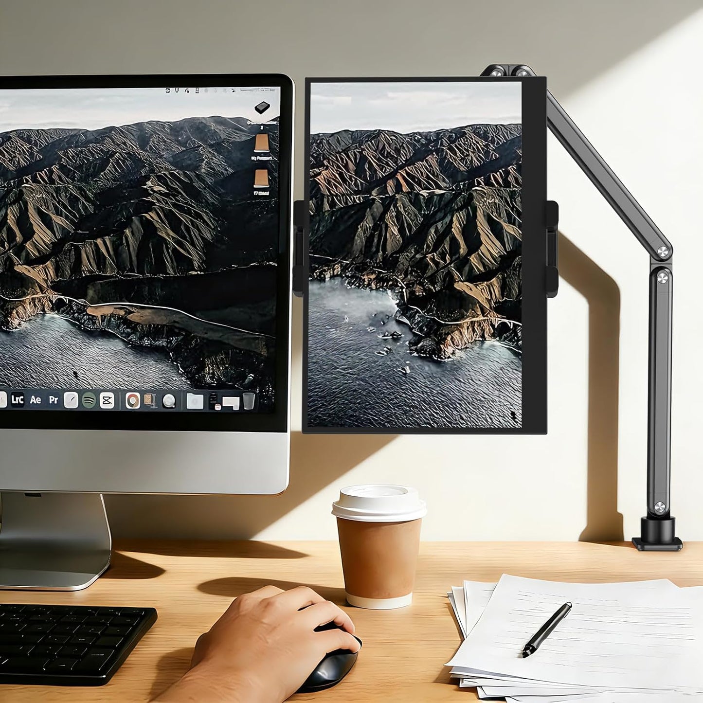Urmust Portable Monitor Stand 15.6", iPad Stand for Desk | Portable Monitor Holder up to 18.5" , Adjustable Tablet Arm Mount, iPad Holder for Desk, for 4.7"-12.9" i Pad Pro/Air/Mini