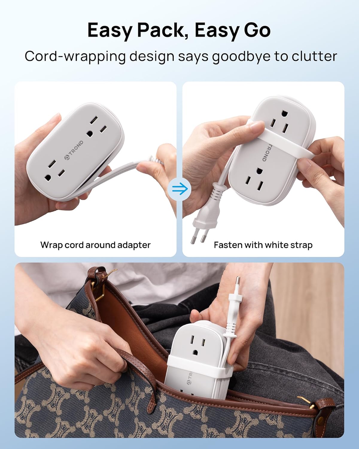 TROND European Travel Plug Adapter with 4 AC Outlets and 2 PD 20W USB C | US to Europe Plug Adapter, 3.5ft Type C Plug Adapter, Travel Essentials for France Italy Germany Spain Iceland Greece