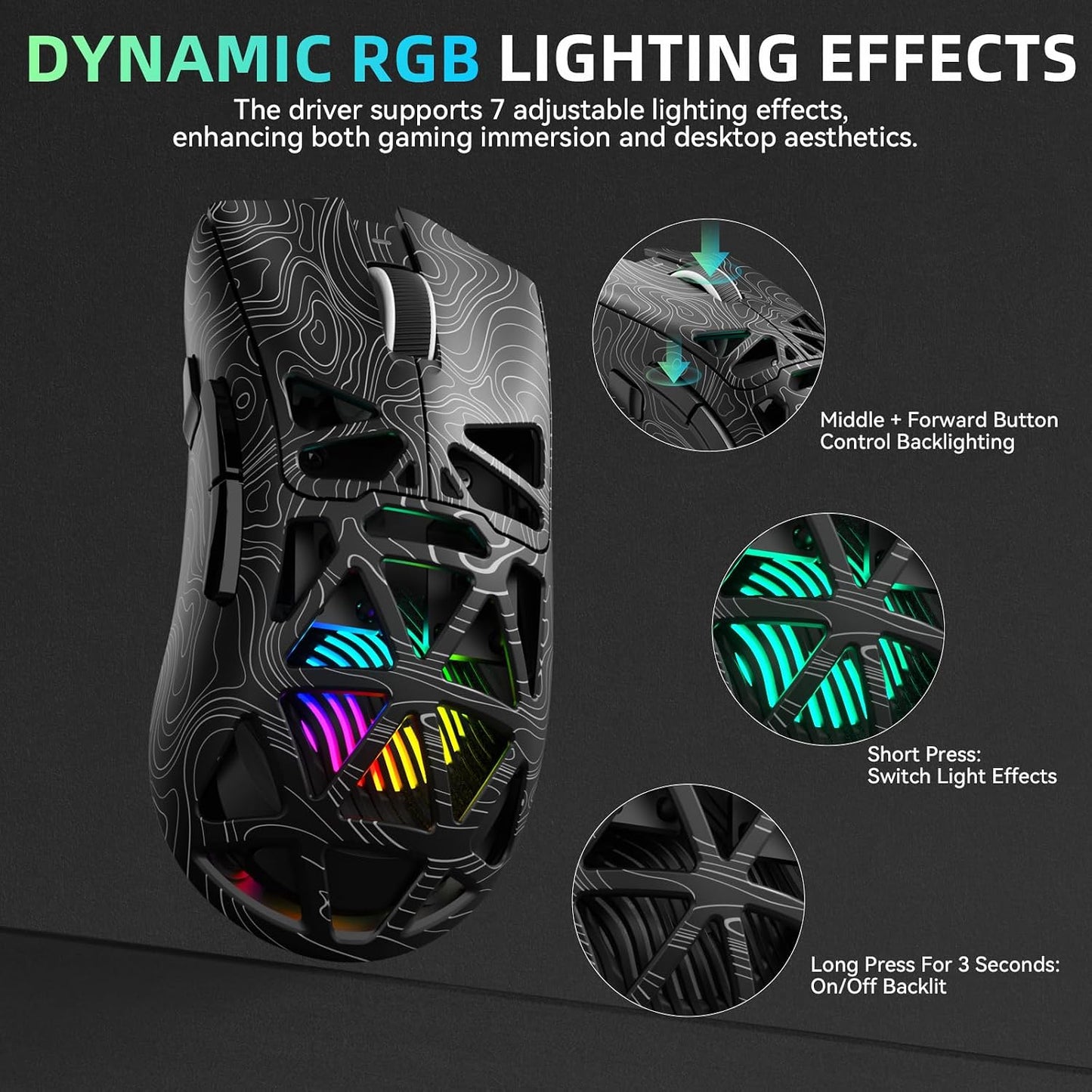 Aula SC620 Wireless Gaming Mouse, Tri-Mode 2.4GHz/USB-C/BT5.3 Computer Mouse with 12000 DPI, Programmable Macro Gamer Mouse with Rapid Fire Key, RGB Light Gaming Mice for PC/Laptop/Mac