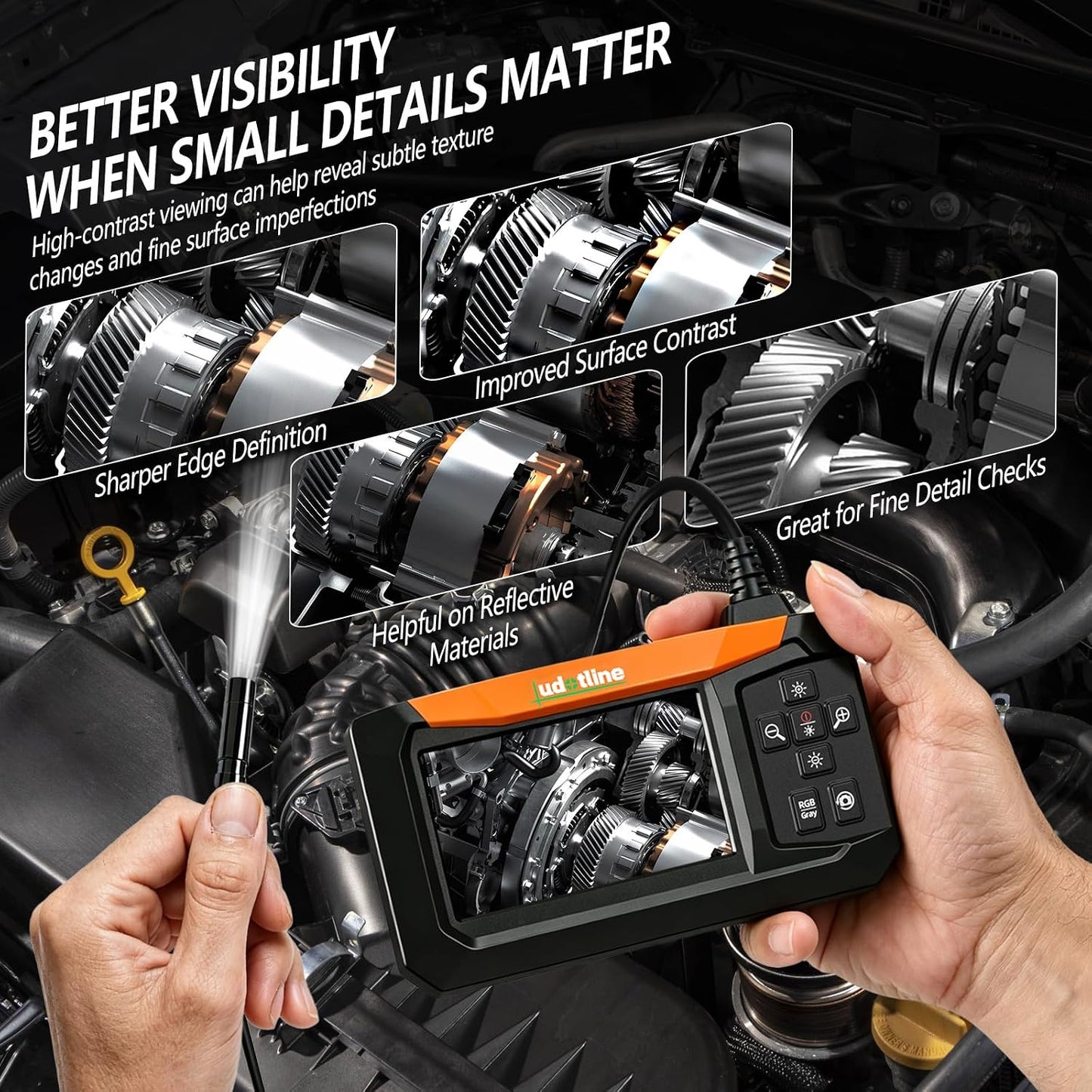Inspection Camera with Screen, 8 LED Borescope Camera, IP67 Waterproof | Color & B&W Dual View, 2600mAh Rechargeable, Type-C Charging, 1M/5M Flexible Cable for Auto, Pipe & Wall Inspection