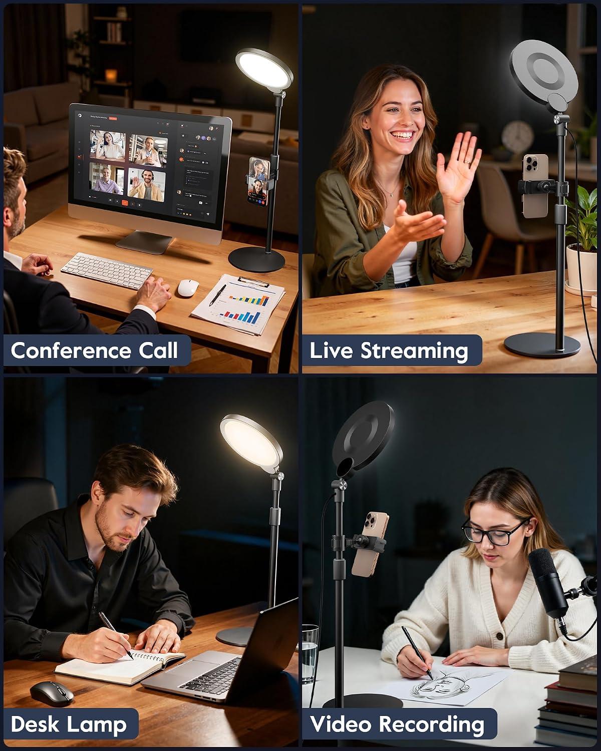 Desk Ring Light with Stand for Computer, 30 Modes Video Conference Lighting | Adjustable Desk Light for Video Recording, Zoom Lighting for Computer, Webcam, Podcast, Calls, Home Office, CRI 97.8