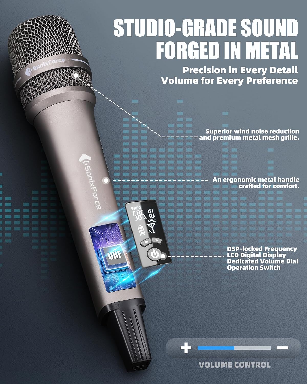 Wireless Microphone for Singing, Professional Vocal Microphone | UHF Wireless System, Plug-and-play, 260ft, Pickup Pattern, Long Battery, All-metal Build, Karaoke Microphone for Speaker