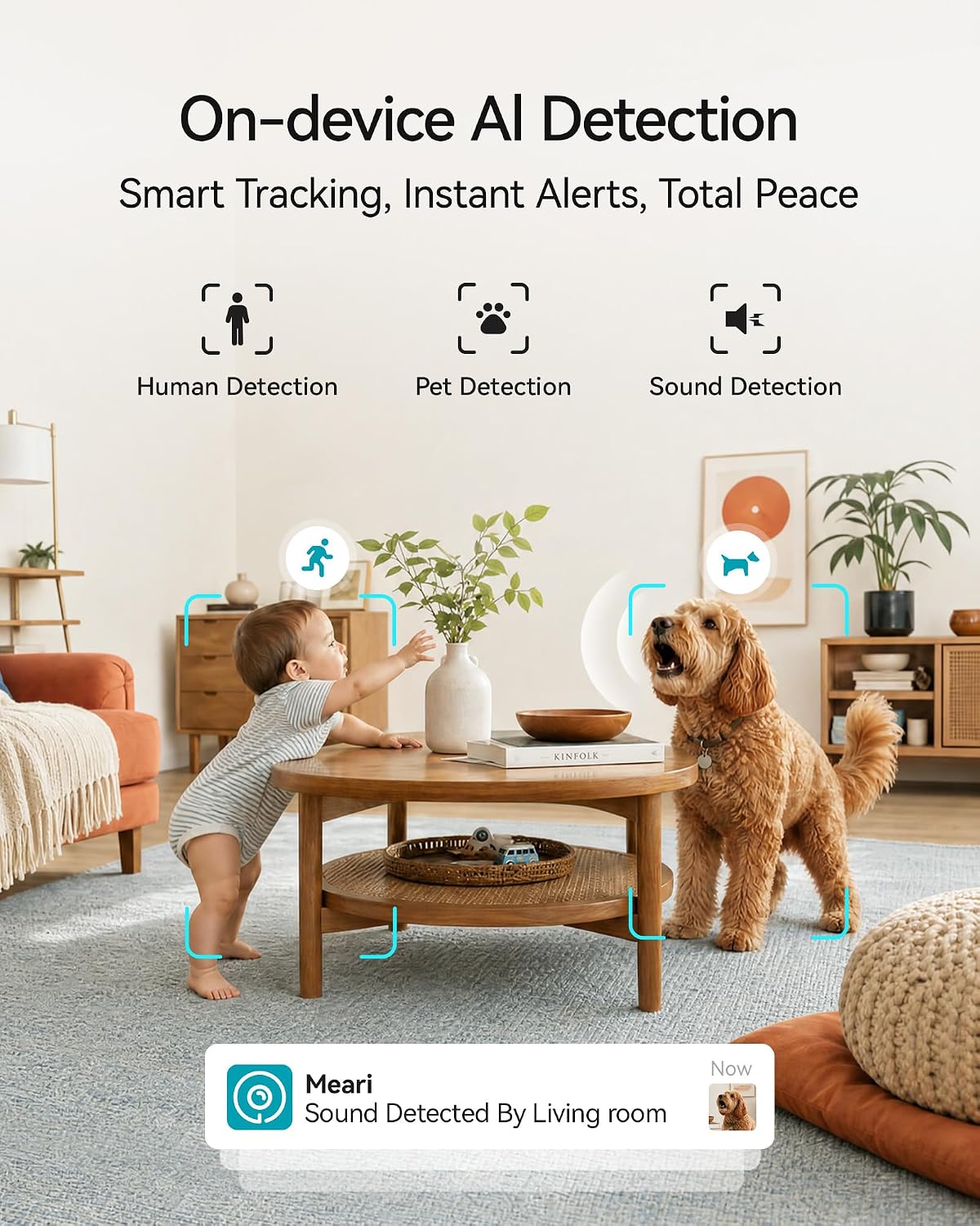 MEARI WiFi Security Camera, 2.5K Dual‑Lens Indoor Cameras for Home Security