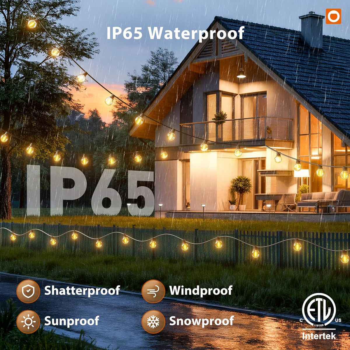 addlon Outdoor String Lights 100FT G40 with APP 54 LED Shatterproof Bulb