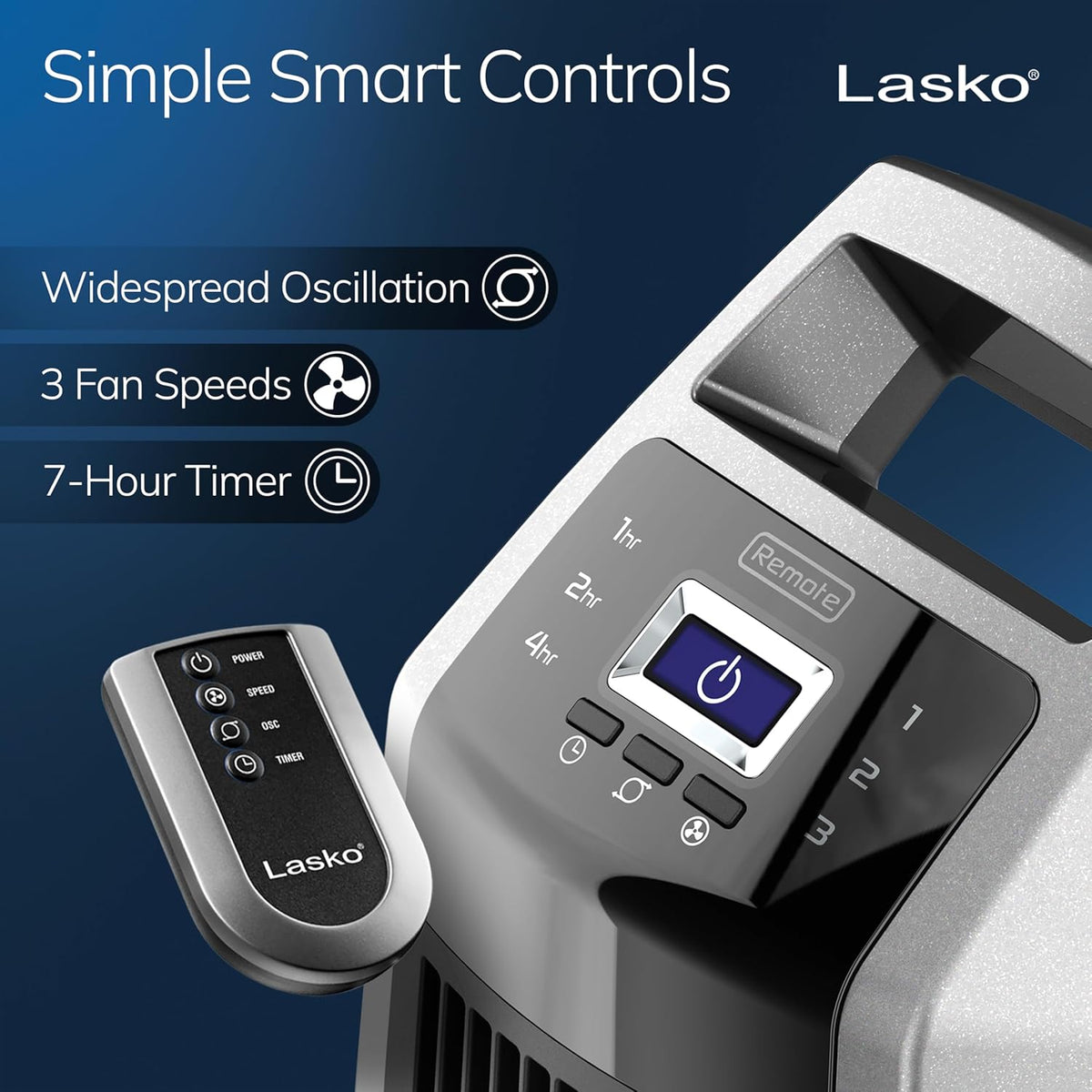 Lasko High Velocity Oscillating Tower Fan - 35" - U35115 - Silver/Black | Remote Control, Quiet Standing Fan for Bedroom, Office, and Home, 3 Speeds, Powerful Cooling Air
