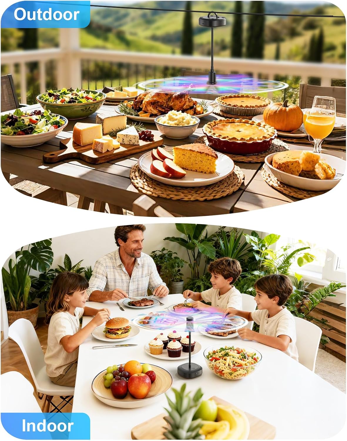 Edvision Fly Fans for Tables, 2000mAh Rechargeable Food Fan, 20H Runtime | Flexible Neck for 360° Coverage, Quiet Table Fan with Soft Safety Blades, Ideal for Party, Picnic, BBQ, Indoor & Outdoor Use