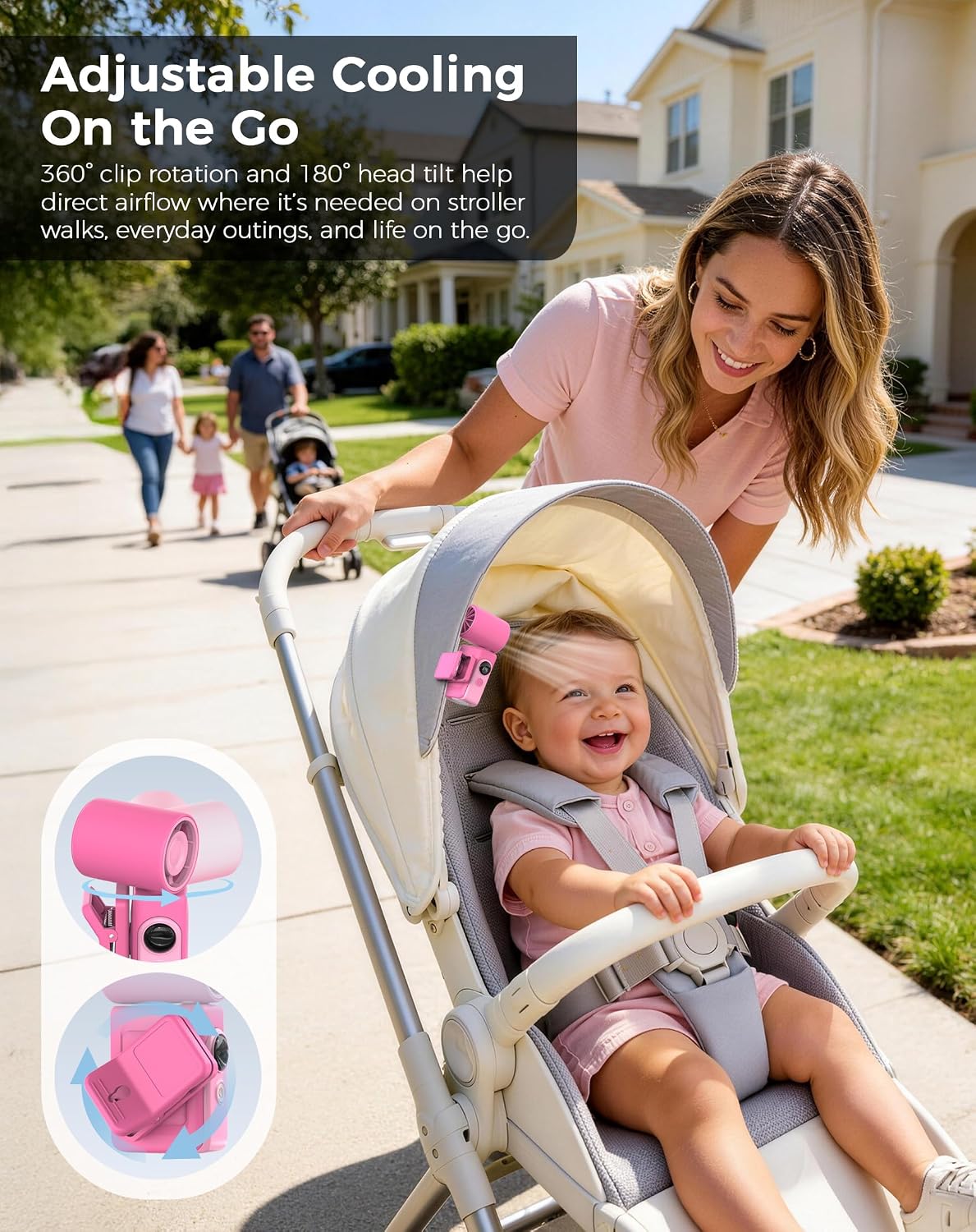 Hotsales Clip-On Portable Fan for Strollers, Handheld Turbo Fan for Travel | Small But Mighty Mini Fan, Detachable 360° Rotating Clip, LED Display, Rechargeable, Summer Outings, Gifts For Women And Men