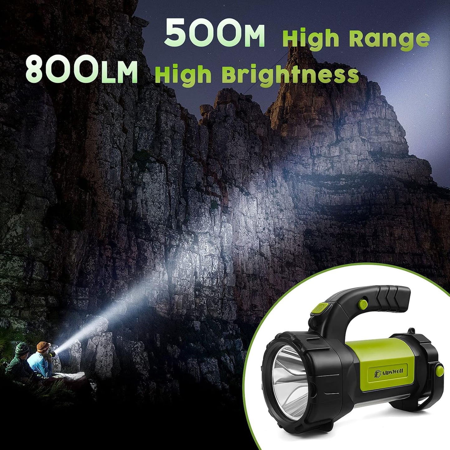 Camping Lantern Rechargeable, LED Flashlight Spotlight Lantern with 800LM, 3600 mAh, Strap Included Portable Bright Camping Light for Emergency, Outdoor Hiking, Power Outages
