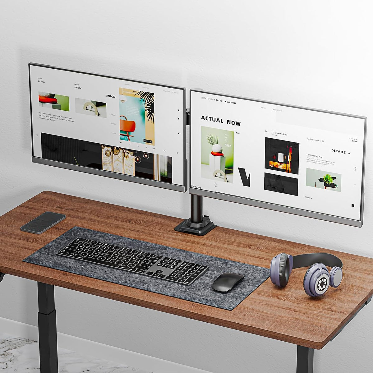 WALI Articulating Dual Monitor Stand for 13-32 inch Screens, 22 lbs per Arm