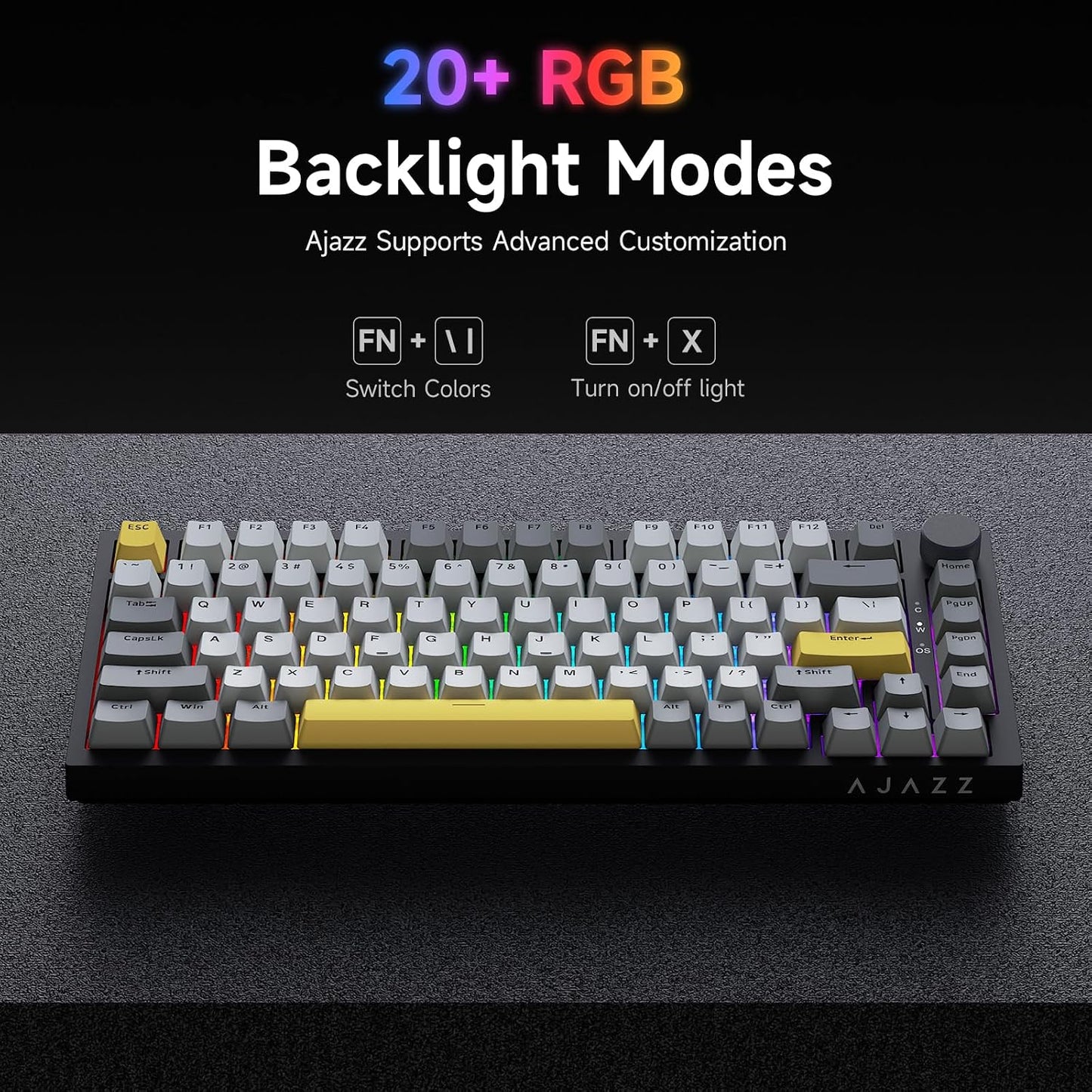 Ajazz AK820 TKL 75% Hot Swappable Mechanical Keyboard with Volume Knob, Gasket Mount Wired Gaming Creamy Keyboard, Pre-lubed Linear Switch, South-Facing RGB, PBT Keycaps