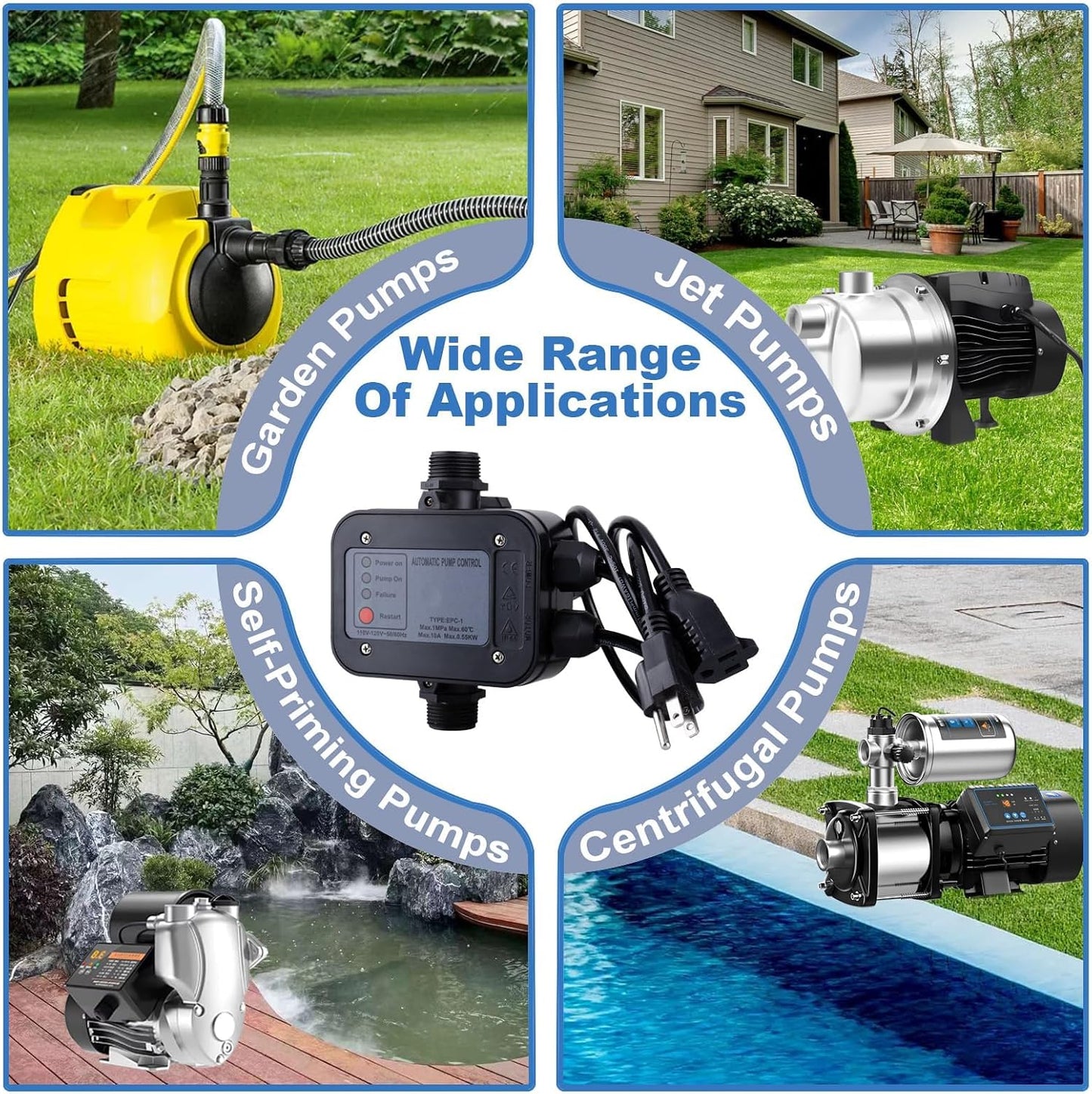 Smart Water Pump Pressure Controller - Automatic Electronic Switch, Adjustable Pressure Range 1.5-2.5bar, Easy Plug-and-Play, 110-120V, Ideal for Various Pump Types
