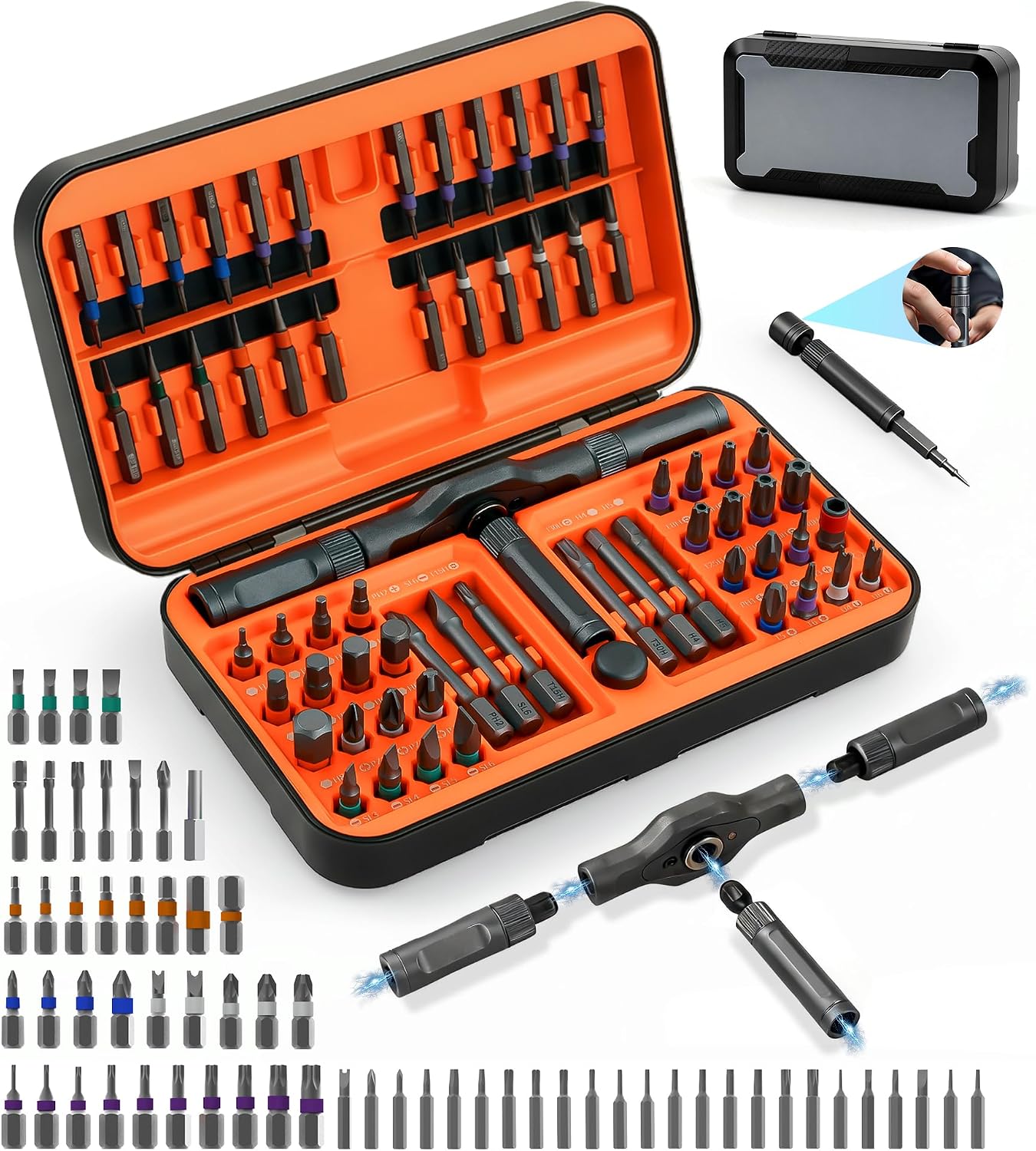 66 in 1 Magnetic Ratchet Screwdriver Set, Professional S2 Steel Precision Tool Kit with Magnet Case, Ratcheting Driver for Furniture Assembly, Electronics,Laptop Repair, DIY Enthusiasts, Men Dad Gift