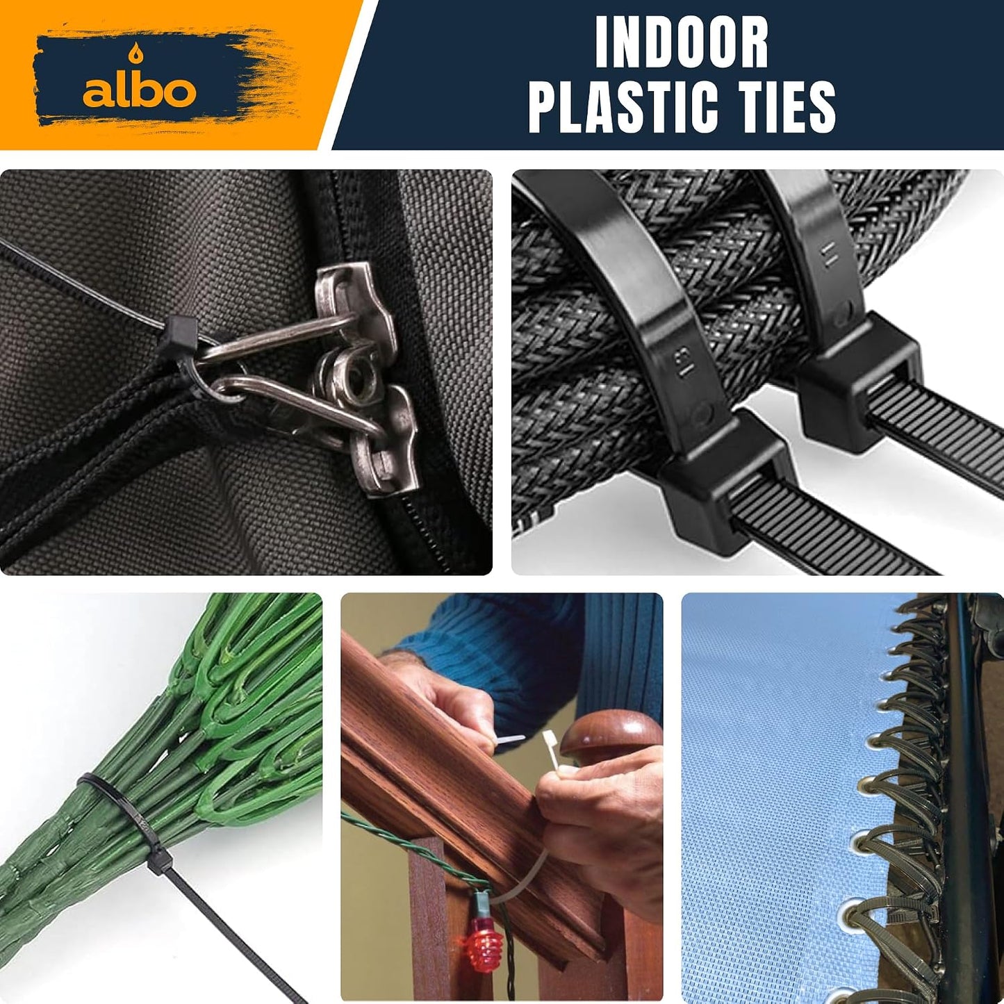 ALBO Zip Ties Black 10 Inch 1000 Pack 50 lb, Long Plastic Cable Ties Thick 0.19 Inch Tie Wraps Heavy Duty UV Resistant Nylon Wire Ties for Indoor and Outdoor