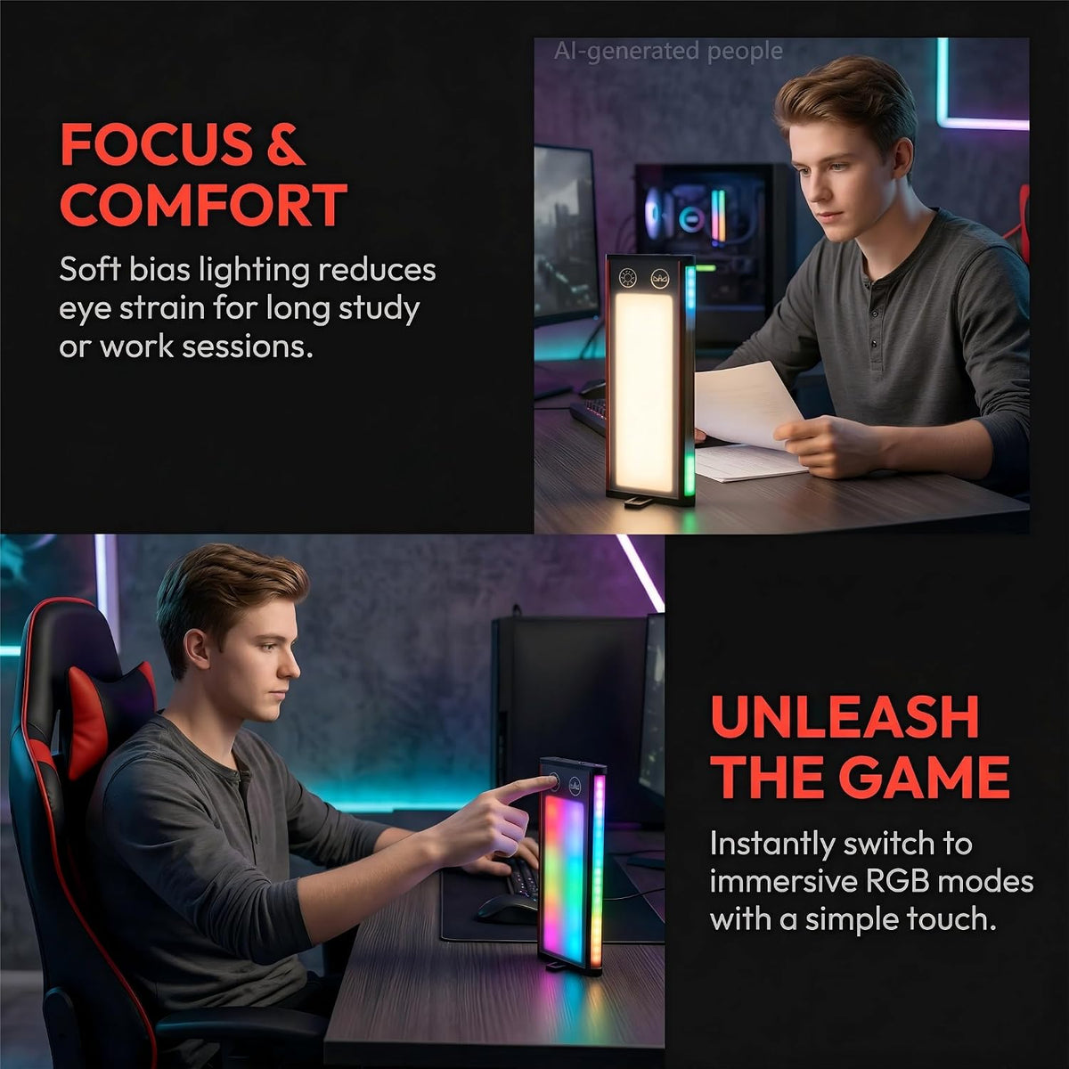 Light Bar Desk Lamp with Music Sync & RGB Ambient Lighting
