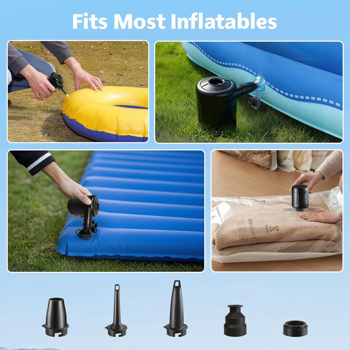 Portable Air Pump for Inflatables, Rechargeable Air Mattress Pump, 6000mAh | 400L/min Battery Powered Air Pump for Quick Inflate and Deflate of Air Beds, Pool Floats, Swim Rings and Vacuum Storage Bags