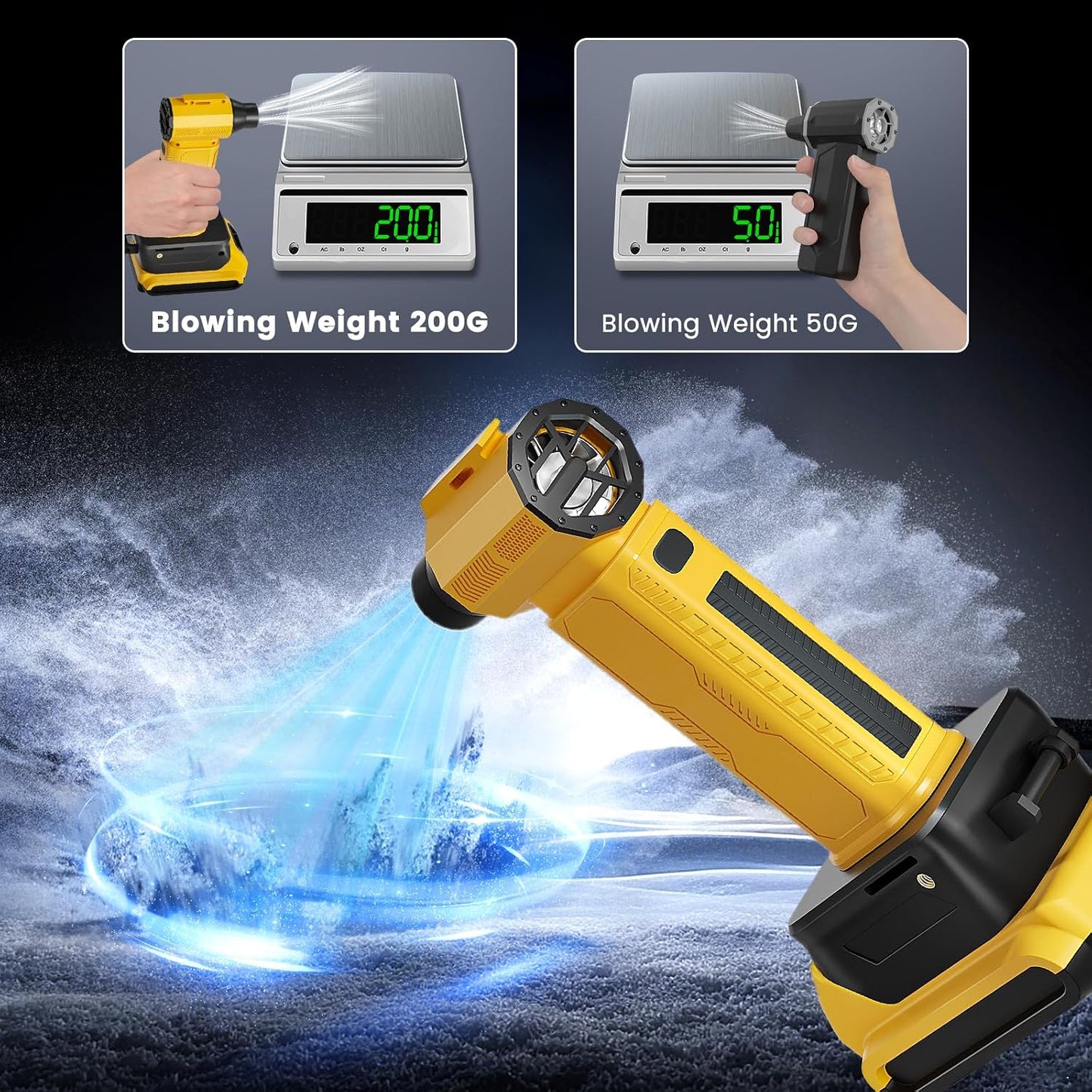 Compressed Air Duster Blower Electric 300000 RPM Power Compatible with Dewalt 20v Battery Turbo Fan Leaf Blower-No Canned for Cleaning car Snow Blowing (Yellow) (Battery NOT Include)