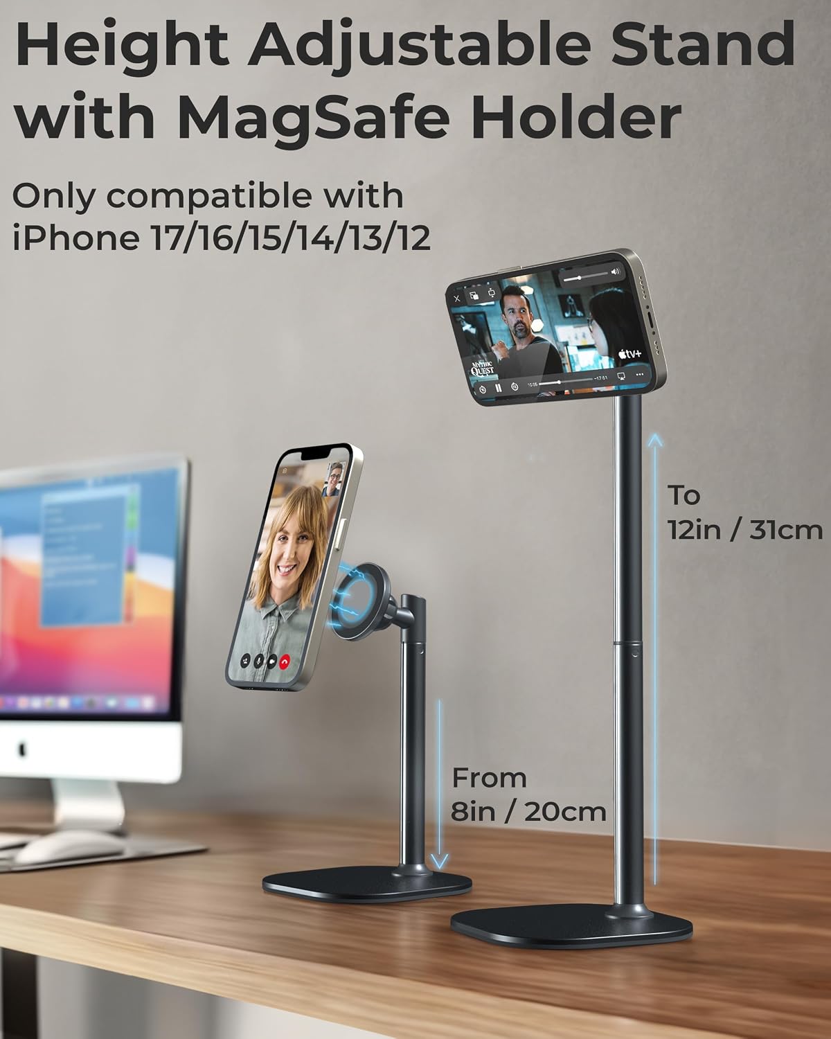 COOPER MagStand Magnetic Phone Stand for Desk, MagSafe Tripod, iPhone 17 | 9-13" Adjustable, Weighted Base, Strong Magnet Hold, iPhone Holder for Video Calls, 2 Steel Rings, Fits any iPhone or Android