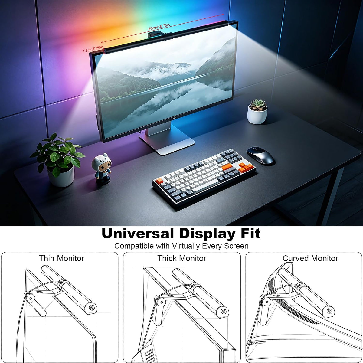 15.74'' Gaming Monitor Light Bar with 9 RGB Ambient Backlight
